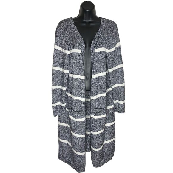 Talbots Cardigan Sweater Womens X Striped Long Open Front Pockets Capsule Plus - Picture 1 of 10